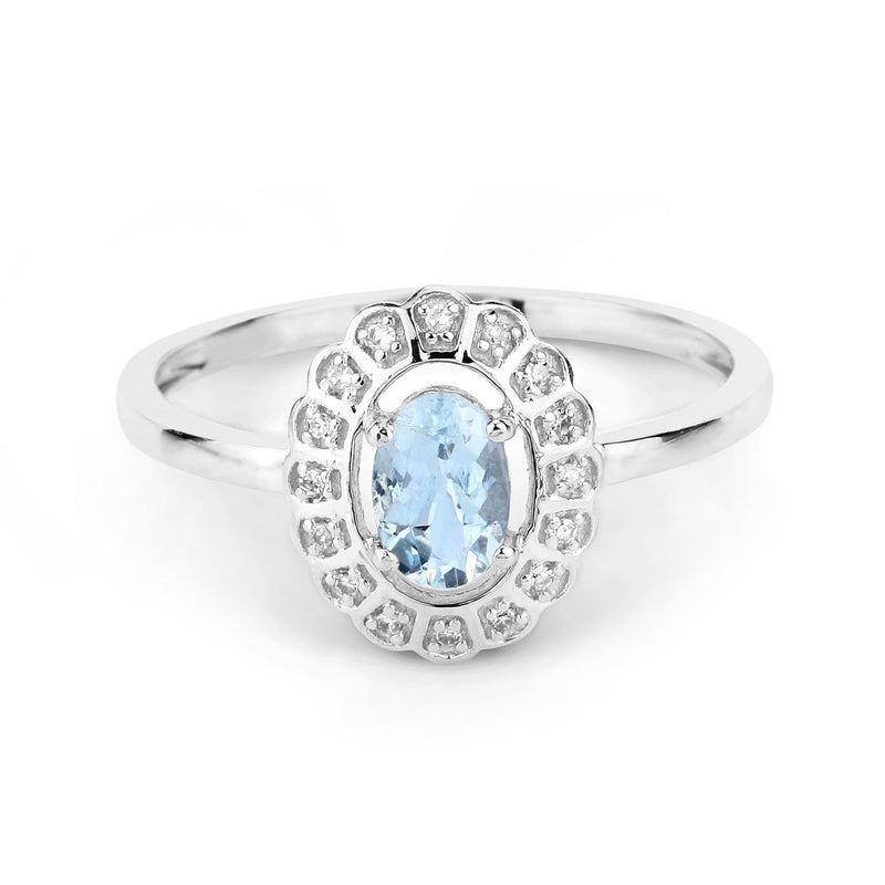 Bids.com 0.44 Carat Genuine Aquamarine and White Diamond 14K White Gold Ring Rings White Smoke size 7.00,size 5.00,size 6.00,size 8.00,size 9.00