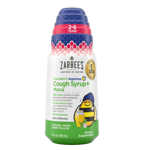 Zarbee's Zarbee's Cough Syrup Mucus, Children's, Nighttime, Natural Mixed Berry Flavor 4 Fl Oz Syrup White Smoke