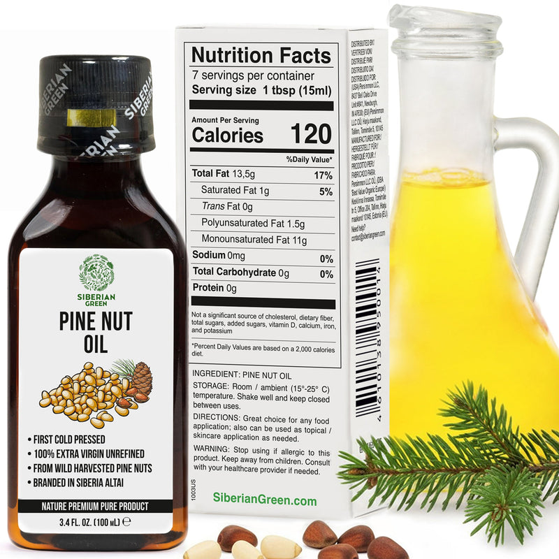SiberianGreen.com Extra Virgin Siberian Pine Nut Oil – 100% Pure & Cold Pressed Cooking Oils White Smoke