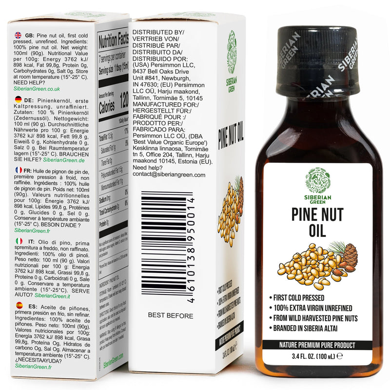 SiberianGreen.com Extra Virgin Siberian Pine Nut Oil – 100% Pure & Cold Pressed Cooking Oils White Smoke
