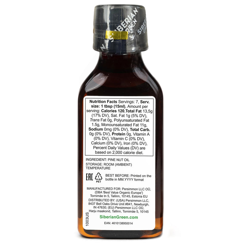 SiberianGreen.com Extra Virgin Siberian Pine Nut Oil – 100% Pure & Cold Pressed Cooking Oils White Smoke