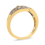 Bids.com 10K Yellow Gold 1 Cttw Round and Baguette-Cut Diamond Multi Row Bypass Ring Band (H-I Color, I1-I2 Clarity) - Ring Size 7 Rings White Smoke 7 / Yellow.Gold