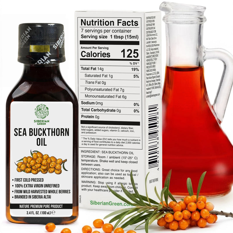 SiberianGreen.com Siberian Sea Buckthorn Oil | 100% Extra Virgin Cold Pressed | 100ml Cooking Oils White Smoke