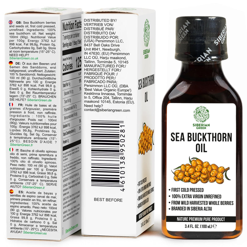 SiberianGreen.com Siberian Sea Buckthorn Oil | 100% Extra Virgin Cold Pressed | 100ml Cooking Oils White Smoke