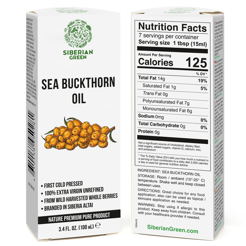SiberianGreen.com Siberian Sea Buckthorn Oil | 100% Extra Virgin Cold Pressed | 100ml Cooking Oils White Smoke