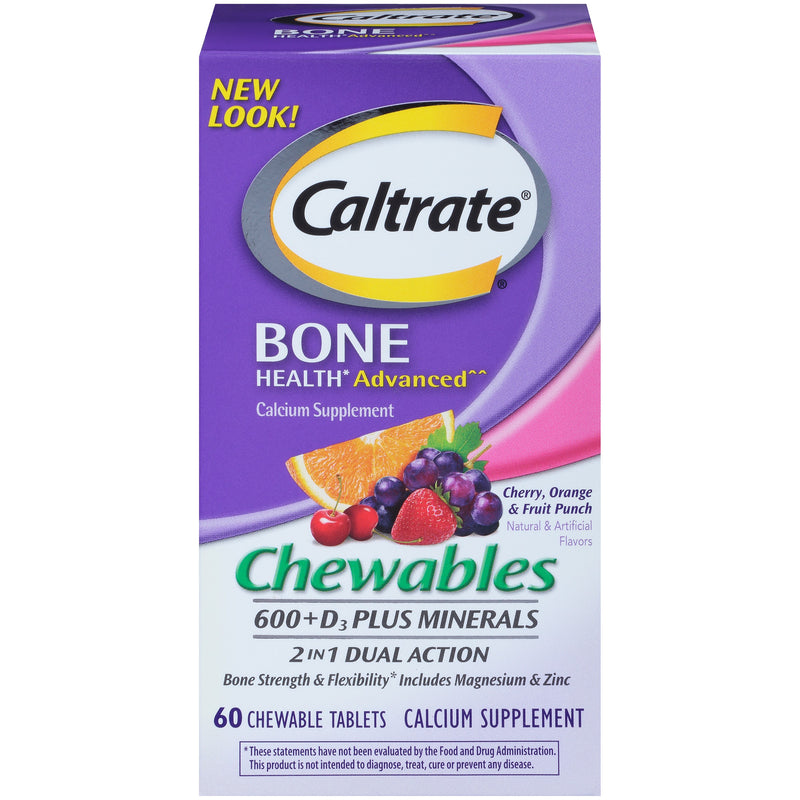 Caltrate Caltrate 600+D3 Plus Minerals (60 Count, Cherry, Orange, And Fruit Punch) Calcium & Vitamin D3 Chewable Supplement, 600mg Vitamins & Supplements Thistle