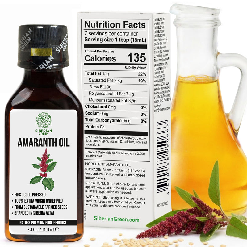 SiberianGreen.com Amaranth Seed Oil 100 ml - Extra Virgin, Cold-Pressed, Premium Quality Cooking Oils White Smoke