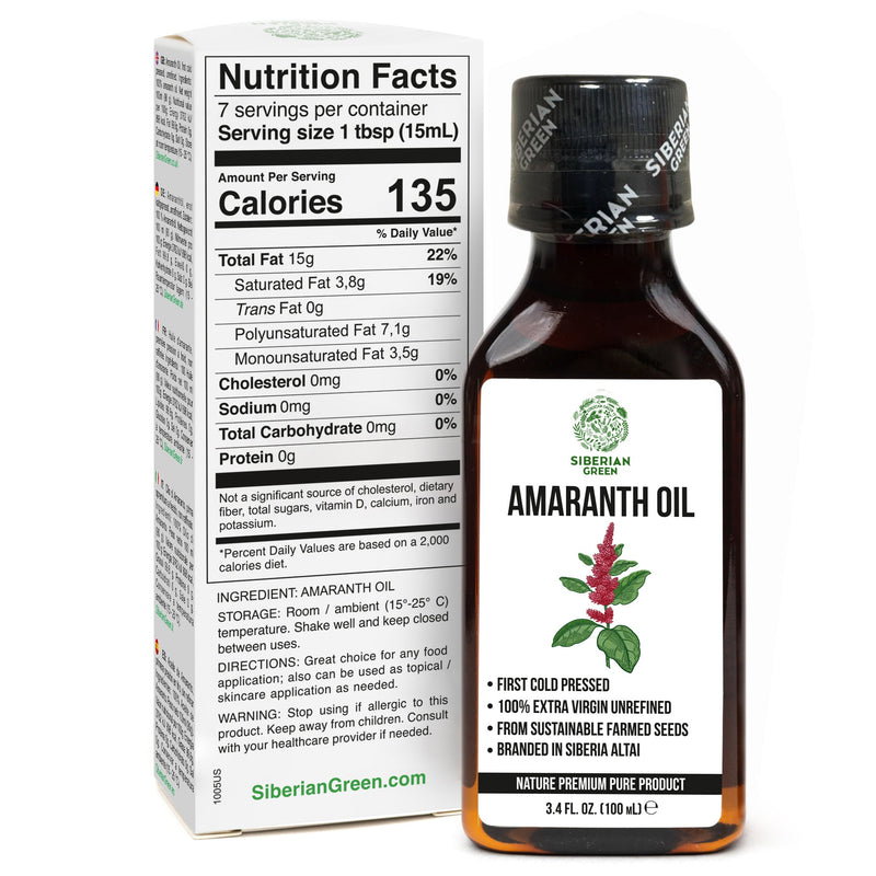 SiberianGreen.com Amaranth Seed Oil 100 ml - Extra Virgin, Cold-Pressed, Premium Quality Cooking Oils White Smoke