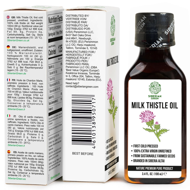 SiberianGreen.com Milk Thistle Oil 100ml | Best Silymarin Supplement for Health Cooking Oils White Smoke