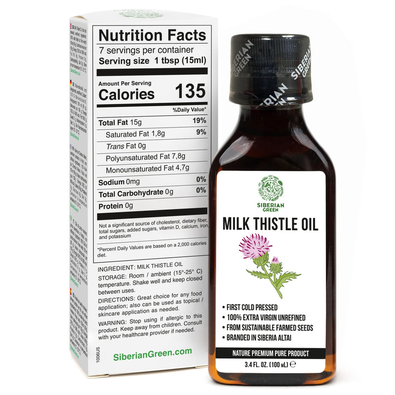 SiberianGreen.com Milk Thistle Oil 100ml | Best Silymarin Supplement for Health Cooking Oils White Smoke