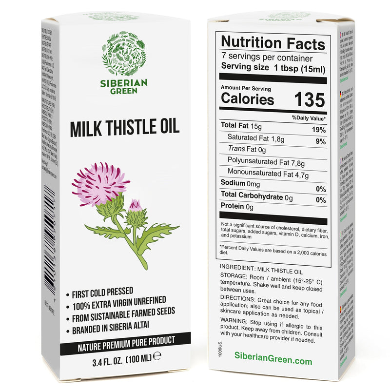 SiberianGreen.com Milk Thistle Oil 100ml | Best Silymarin Supplement for Health Cooking Oils White Smoke