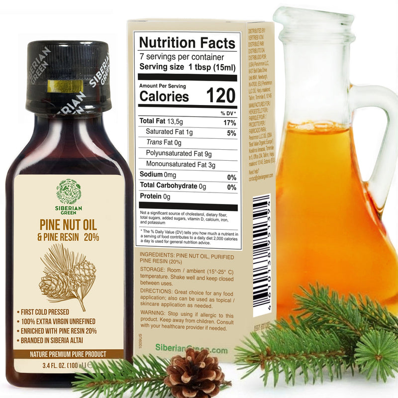 SiberianGreen.com Siberian Pine Nut Oil with Cedar Resin – 100 ml for Immune Support & Digestive Health Cooking Oils White Smoke