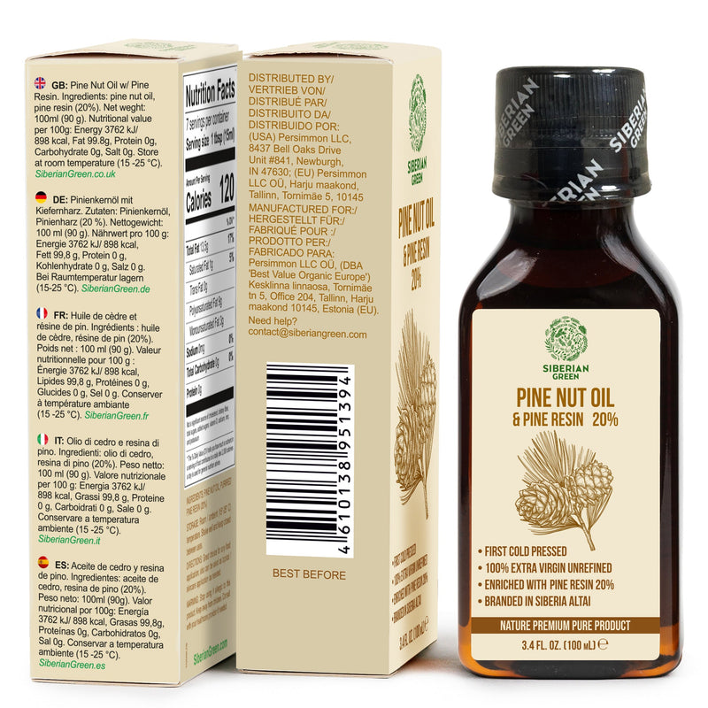 SiberianGreen.com Siberian Pine Nut Oil with Cedar Resin – 100 ml for Immune Support & Digestive Health Cooking Oils Tan