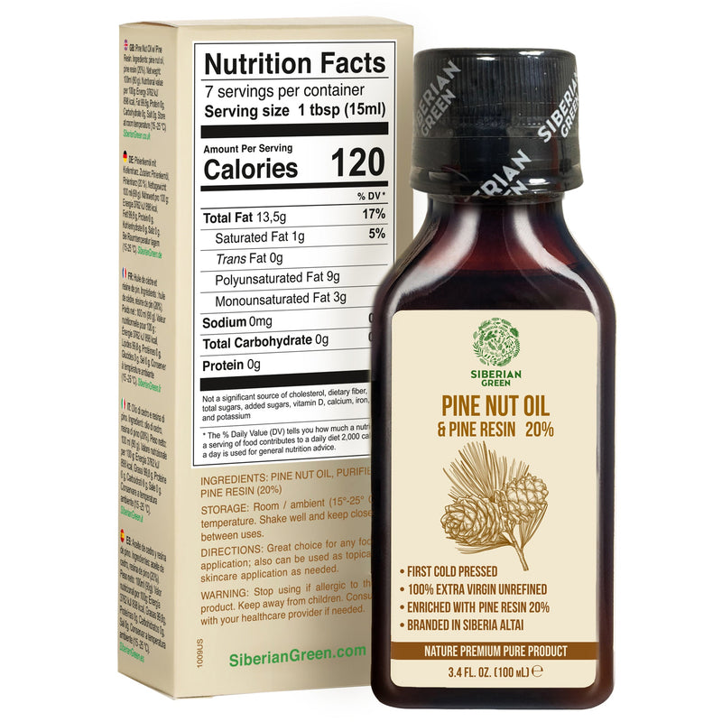 SiberianGreen.com Siberian Pine Nut Oil with Cedar Resin – 100 ml for Immune Support & Digestive Health Cooking Oils White Smoke