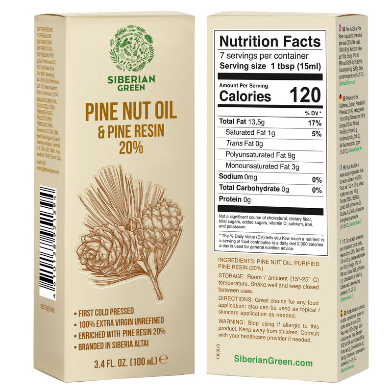 SiberianGreen.com Siberian Pine Nut Oil with Cedar Resin – 100 ml for Immune Support & Digestive Health Cooking Oils Tan