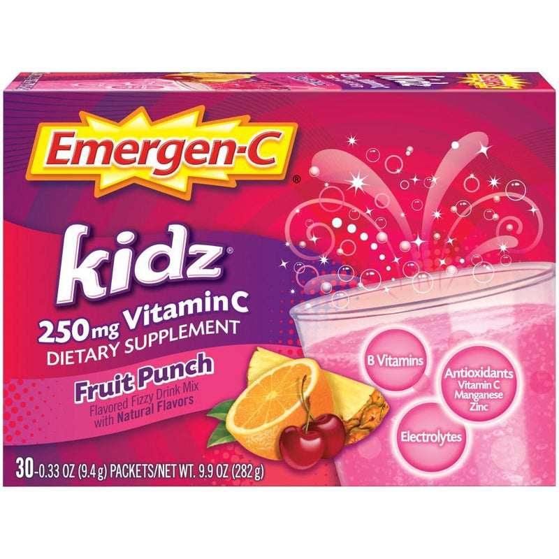 Emergen-C Emergen-C Alacer - Kidz Vitamin Fizzy Drink Mix Fruit Punch - 250 Mg - 30 Packets Vitamins & Supplements Light Pink