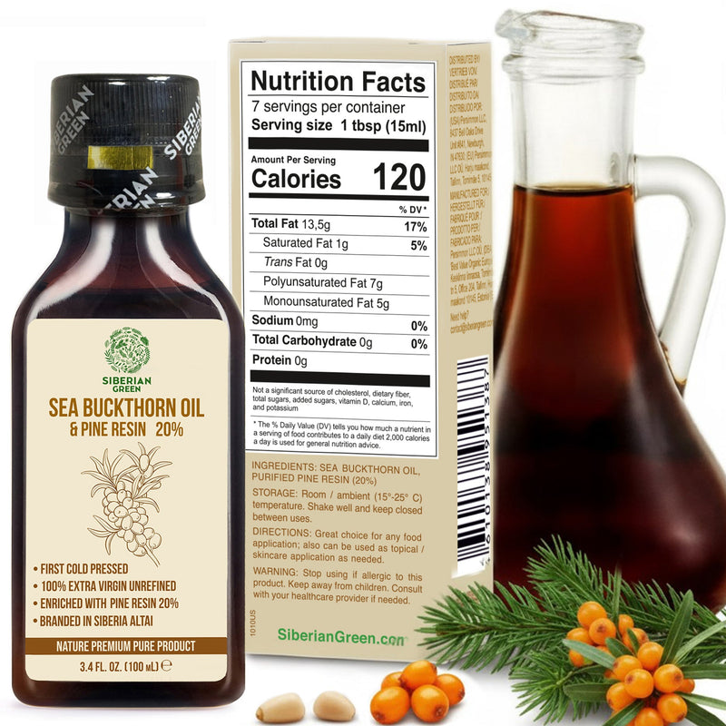 SiberianGreen.com Siberian Sea Buckthorn Oil with Pure Cedar Resin - 100ml Cooking Oils White Smoke