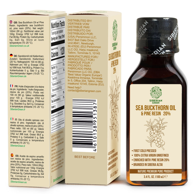 SiberianGreen.com Siberian Sea Buckthorn Oil with Pure Cedar Resin - 100ml Cooking Oils Tan