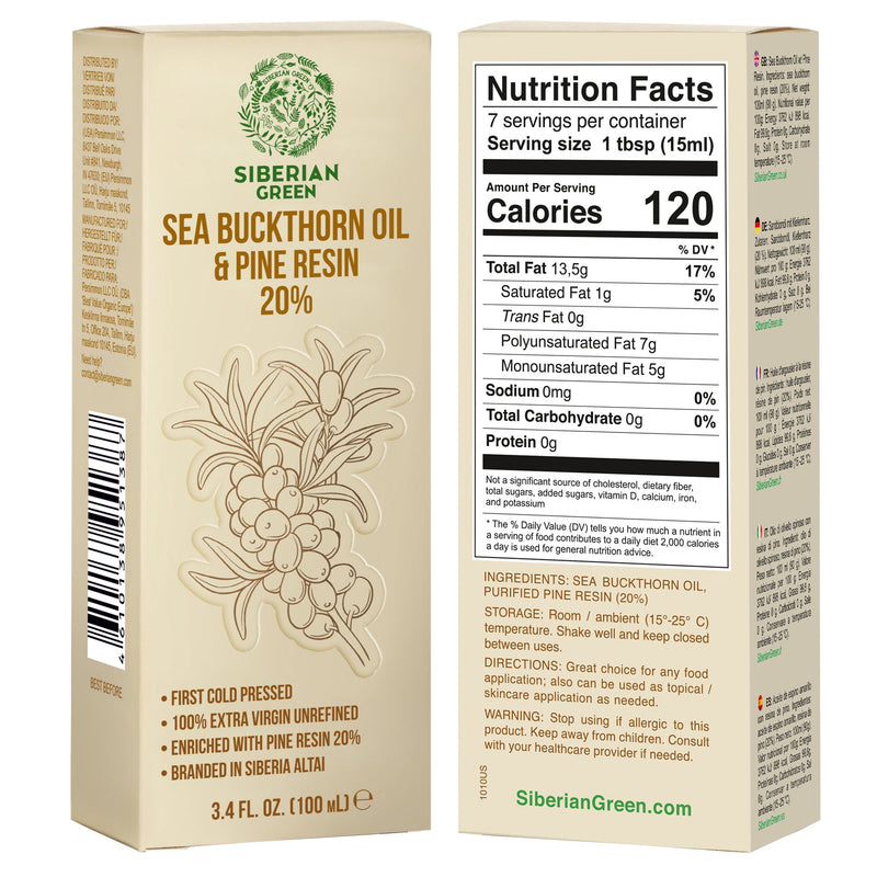 SiberianGreen.com Siberian Sea Buckthorn Oil with Pure Cedar Resin - 100ml Cooking Oils Tan