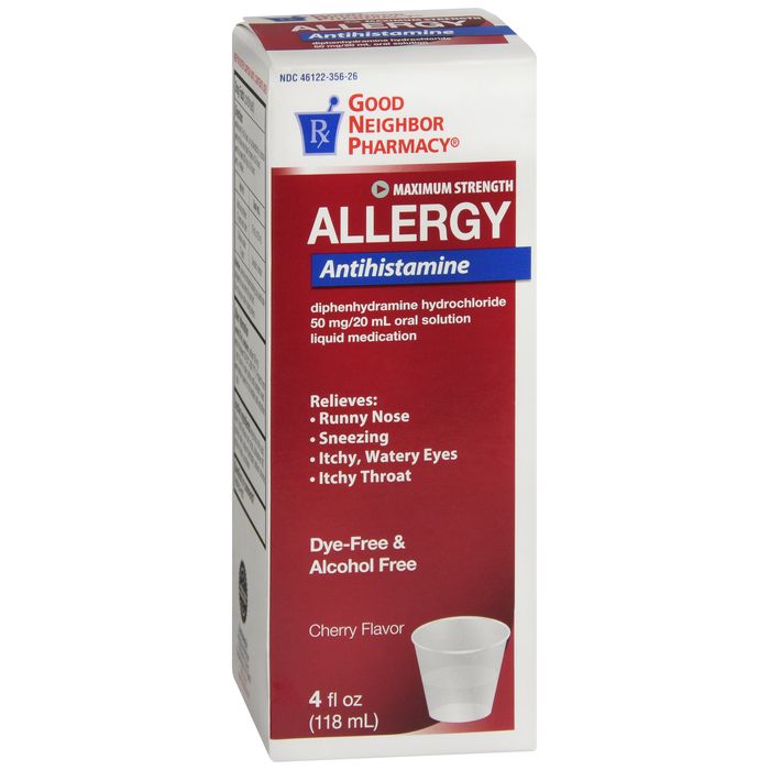 Good Neighbor Pharmacy GNP Diphenhydramine Liquid, Dye-Free, 50 mg/Dose, Cherry Flavor, 4 fl oz Medicine & Drugs Lavender