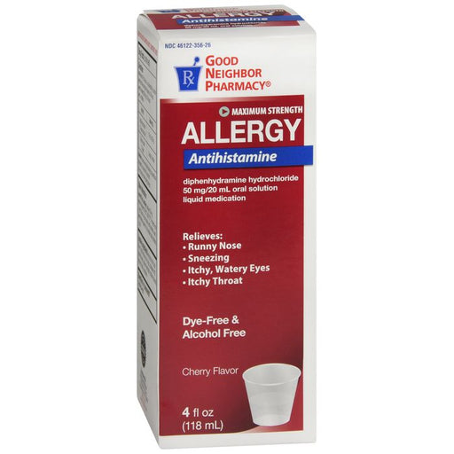 Good Neighbor Pharmacy GNP Diphenhydramine Liquid, Dye-Free, 50 mg/Dose, Cherry Flavor, 4 fl oz Medicine & Drugs Lavender