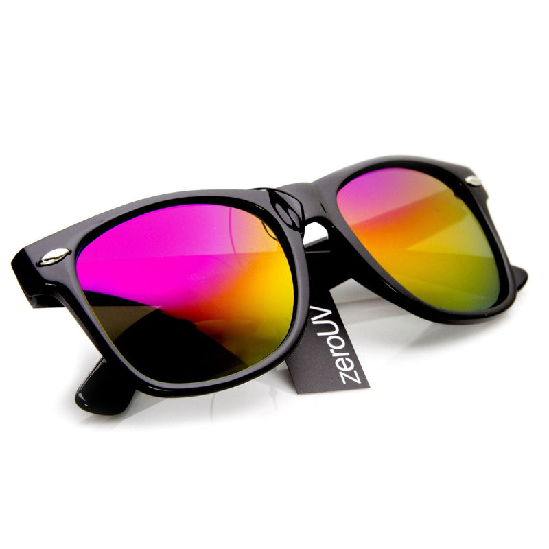 zeroUV Retro Matte Black Horned Rim Flash Colored Lens Sunglasses 58mm 8025 Sunglasses White Smoke Black Rainbow