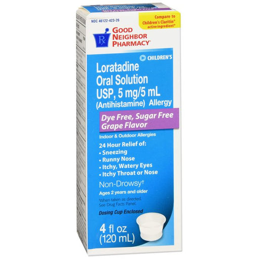 Good Neighbor Pharmacy GNP Loratadine 5 mg/5 mL Oral Solution, Sugar-Free, Grape Flavor Medicine & Drugs Alice Blue