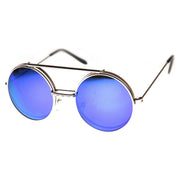 zeroUV Retro Round Steampunk Mirrored Lens Flip Up Sunglasses 8966 Sunglasses White Smoke Silver Ice