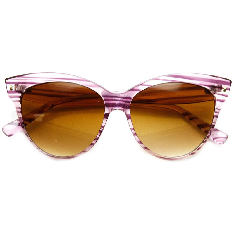 zeroUV High Pointed Tip Inset Frame Oversize Cat Eye Sunglasses 8462 Sunglasses White Smoke Purple Stripe