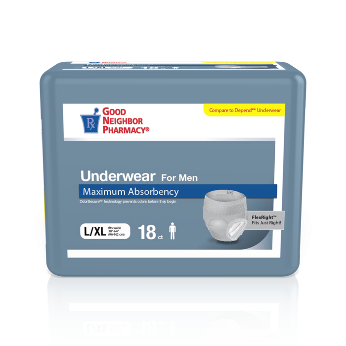 Good Neighbor Pharmacy GNP Men's Max Absorbency Underwear, Size L/XL (4 Bags of 18 Count) Incontinence Aids Slate Gray