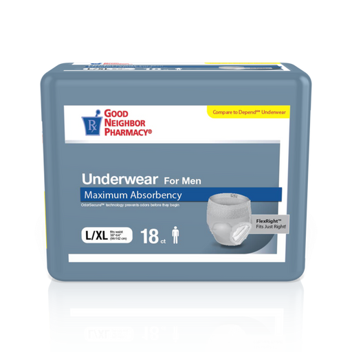 Good Neighbor Pharmacy GNP Men's Max Absorbency Underwear, Size L/XL (4 Bags of 18 Count) Incontinence Aids Slate Gray