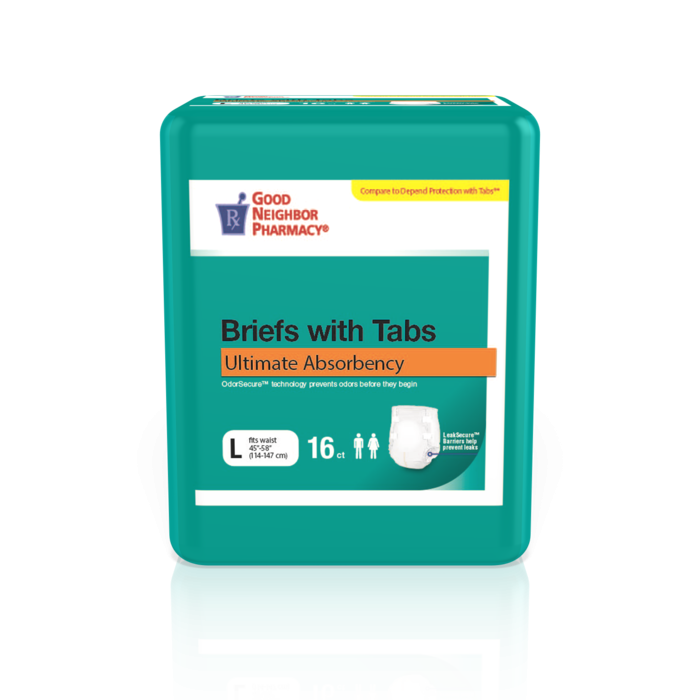 Good Neighbor Pharmacy GNP Ultimate Absorbency Adult Briefs, Large, with Tabs (64 Count Case) Incontinence Aids Dark Cyan
