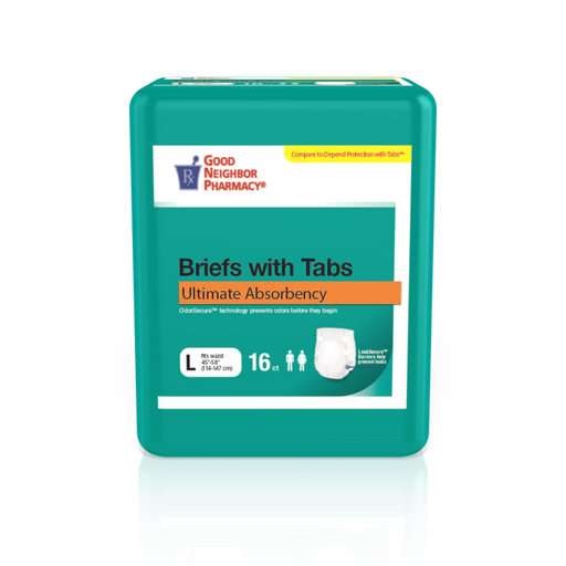 Good Neighbor Pharmacy GNP Ultimate Absorbency Adult Briefs, Large, with Tabs (64 Count Case) Incontinence Aids Dark Cyan