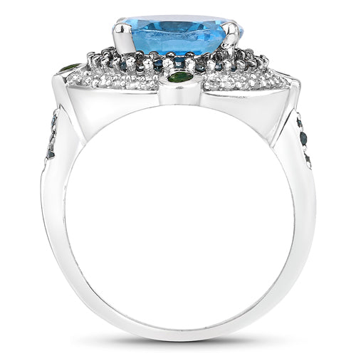 Bids.com 5.84 Carat Genuine Multi Stones .925 Sterling Silver Ring Rings White Smoke size 6.00,size 7.00,size 8.00,size 9.00,size 5.00