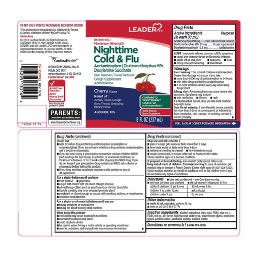 Perrigo Perrigo Leader Night-Time Cold & Flu Liquid Cherry 8oz Medicine & Drugs White Smoke