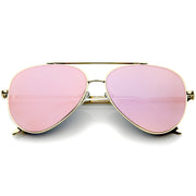 zeroUV Retro Modern Mirrored Flat Lens Metal Aviator Sunglasses A318 Sunglasses White Smoke Gold Pink Mirror