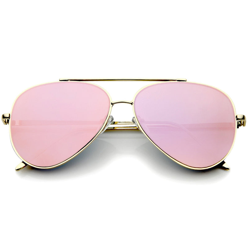 zeroUV Retro Modern Mirrored Flat Lens Metal Aviator Sunglasses A318 Sunglasses White Smoke Gold Pink Mirror,Gold Blue Mirror,Gold Purple Mirror,Gold Brown Mirror,Silver Silver Mirror,Black Silver Mirror