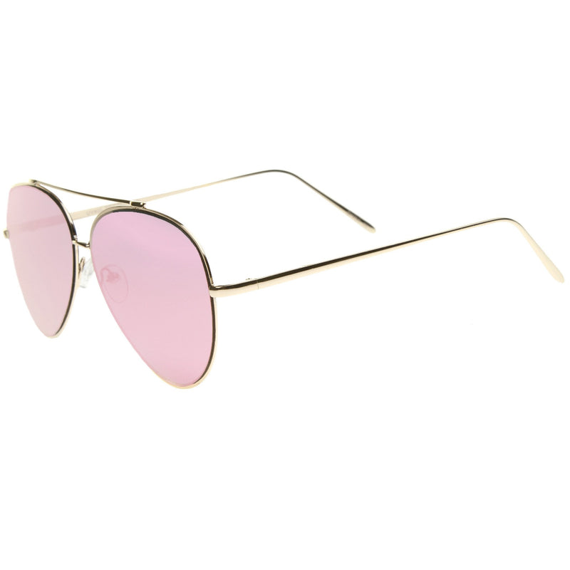 zeroUV Retro Modern Mirrored Flat Lens Metal Aviator Sunglasses A318 Sunglasses White Smoke Gold Pink Mirror,Gold Blue Mirror,Gold Purple Mirror,Gold Brown Mirror,Silver Silver Mirror,Black Silver Mirror