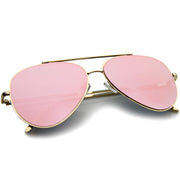 zeroUV Retro Modern Mirrored Flat Lens Metal Aviator Sunglasses A318 Sunglasses White Smoke Gold Pink Mirror,Gold Blue Mirror,Gold Purple Mirror,Gold Brown Mirror,Silver Silver Mirror,Black Silver Mirror