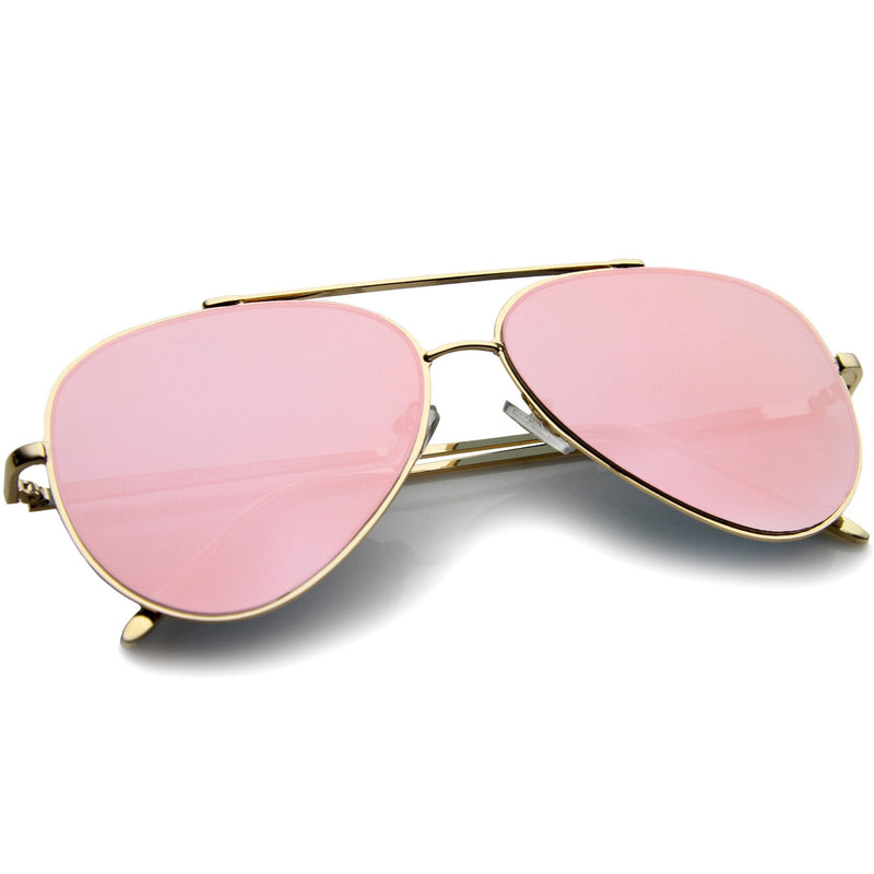 zeroUV Retro Modern Mirrored Flat Lens Metal Aviator Sunglasses A318 Sunglasses White Smoke Gold Pink Mirror,Gold Blue Mirror,Gold Purple Mirror,Gold Brown Mirror,Silver Silver Mirror,Black Silver Mirror