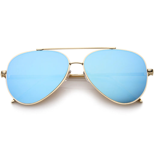 zeroUV Retro Modern Mirrored Flat Lens Metal Aviator Sunglasses A318 Sunglasses White Smoke Gold Blue Mirror