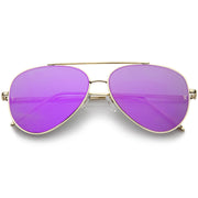 zeroUV Retro Modern Mirrored Flat Lens Metal Aviator Sunglasses A318 Sunglasses White Smoke Gold Purple Mirror