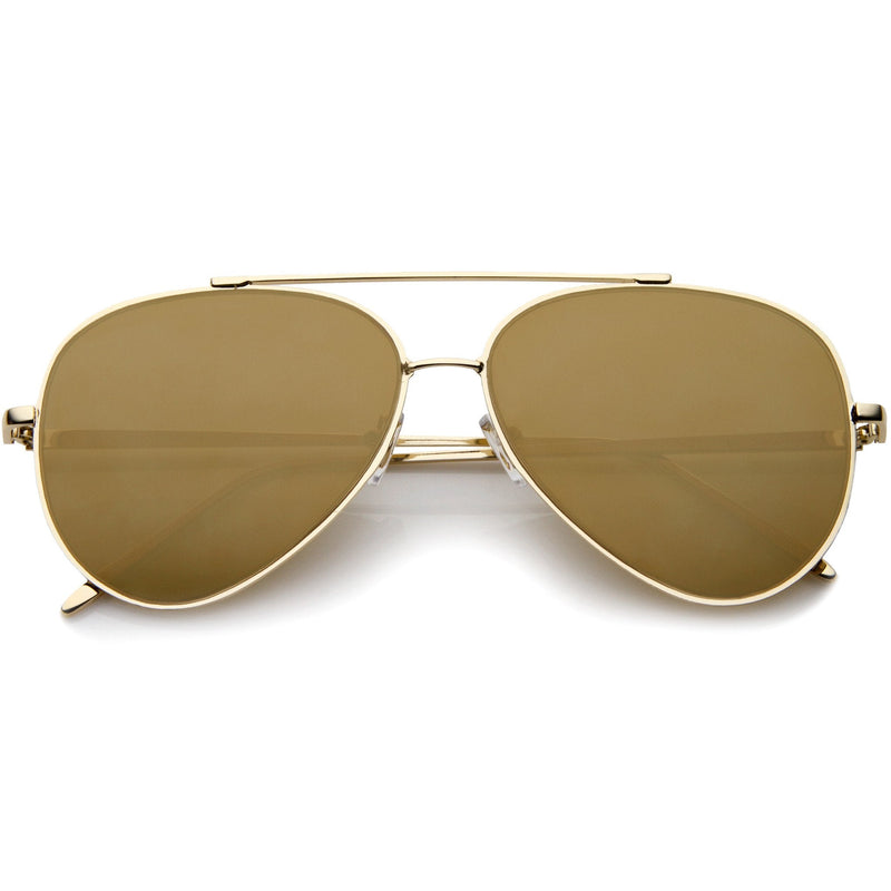zeroUV Retro Modern Mirrored Flat Lens Metal Aviator Sunglasses A318 Sunglasses White Smoke Gold Brown Mirror