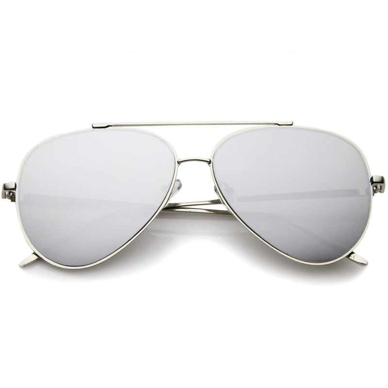zeroUV Retro Modern Mirrored Flat Lens Metal Aviator Sunglasses A318 Sunglasses White Smoke Silver Silver Mirror
