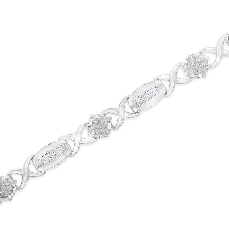 Bids.com .925 Sterling Silver 1.0 Cttw Round-Cut and Baguette-Cut Diamond X-Link Bracelet (I-J Color, I1-I2 Clarity) - 7" Bracelets White Smoke White.Sterling Silver / 7