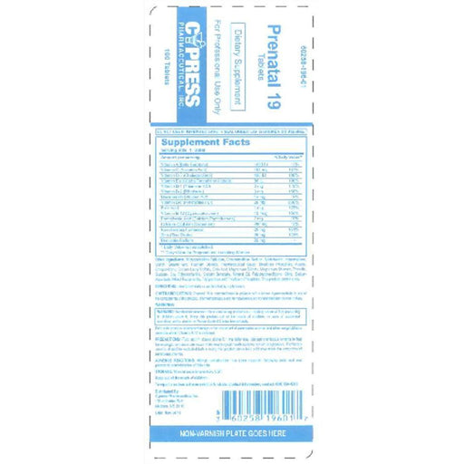 Cypress Pharmaceutical Cypress Pharmaceutical Prenatal 19 Cpl 100 By Pharma Medicine & Drugs Alice Blue