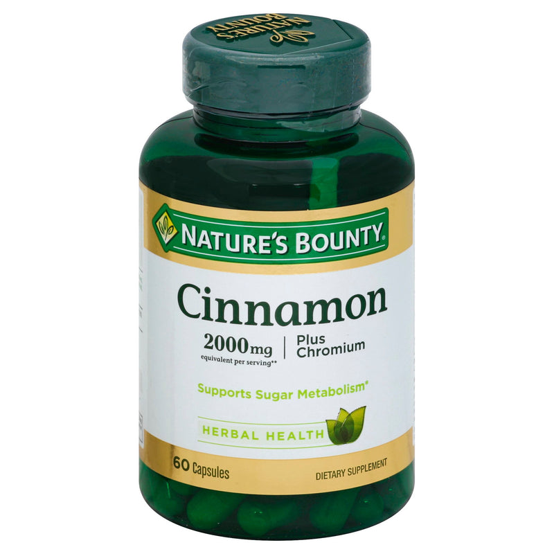 Nature's Bounty Nature's Bounty High Potency Cinnamon, 2000 Mg Plus Chromium Dietary Supplement Capsules Vitamins & Supplements White Smoke