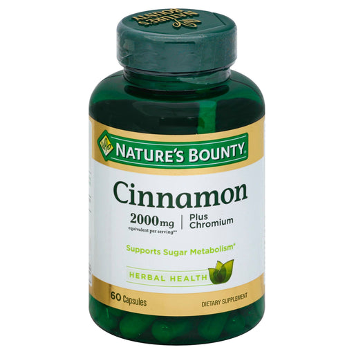 Nature's Bounty Nature's Bounty High Potency Cinnamon, 2000 Mg Plus Chromium Dietary Supplement Capsules Vitamins & Supplements White Smoke