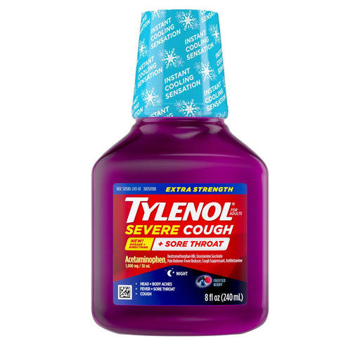 Tylenol Tylenol Extra Strength Severe Cough + Sore Throat Night Liquid Frosted Berry Health & Beauty White Smoke