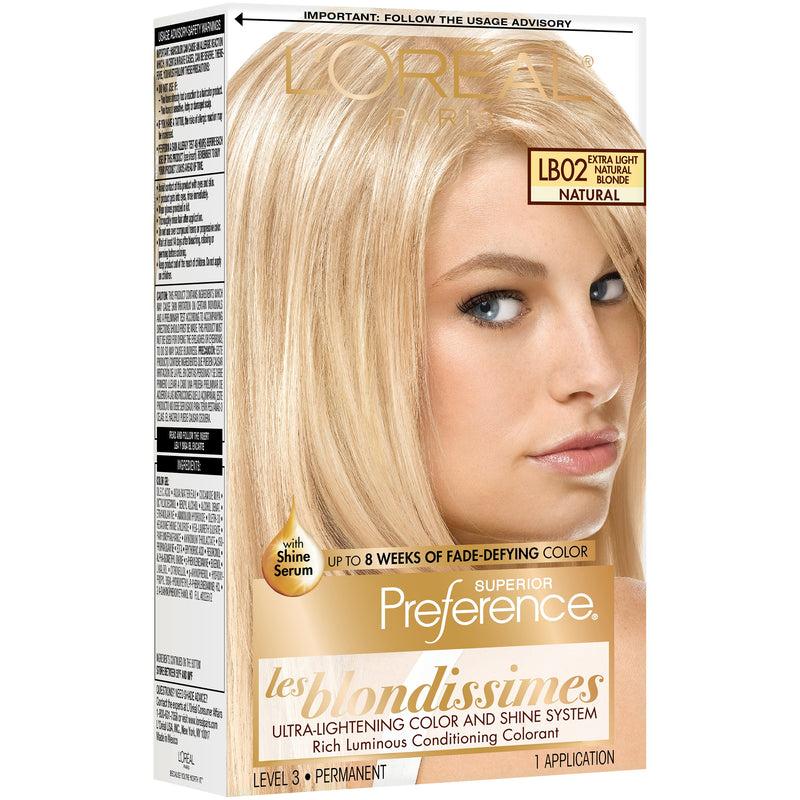 Superior Preference Superior Preference L'Oreal Paris Fade-Defying Shine Permanent Hair Color, LB02 Extra Light Natural Blonde, 1 Kit Hair Color Tan